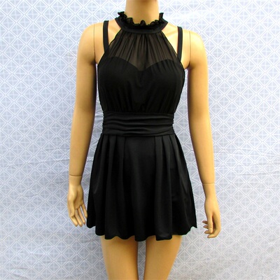 大胸裙式连体泳衣女D-E-F大罩杯钢托聚拢遮肚显瘦大码温泉如厕版-淘宝网