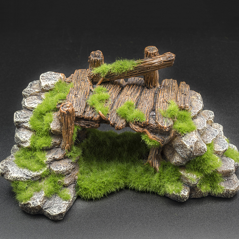 Fish Tank Resin Moss Fluff Bridge Fish Play Cave Decoration Fish Tank Aquarium Decoration Turtle Jar Landscaping Rockery Stone