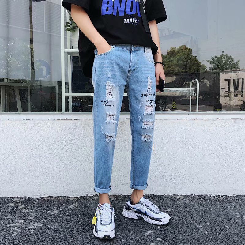 beau t trou jeans hommes marée gow points 9 sauvage scratch pourri mendiant pantalon version coréenne de la marée hommes pantalon tube droit de perles beau t trou jeans hommes marée gow points 9 sauvage scratch pourri mendiant pantalon version coréenne de la marée hommes pantalon tube droit de perles