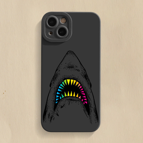 Black — Shark Illustration New Silicone TPU 15, 14, 13, 12 iPhone Case
