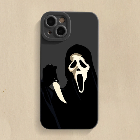Black — Scream Ghostface Illustration New Matte Silicone TPU 15, 14, 13, 12, 11 iPhone Case