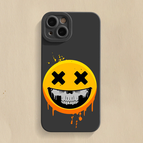 Black — New Cross Eye Smiley Face Silicone TPU 15, 14, 13, 12 iPhone Case