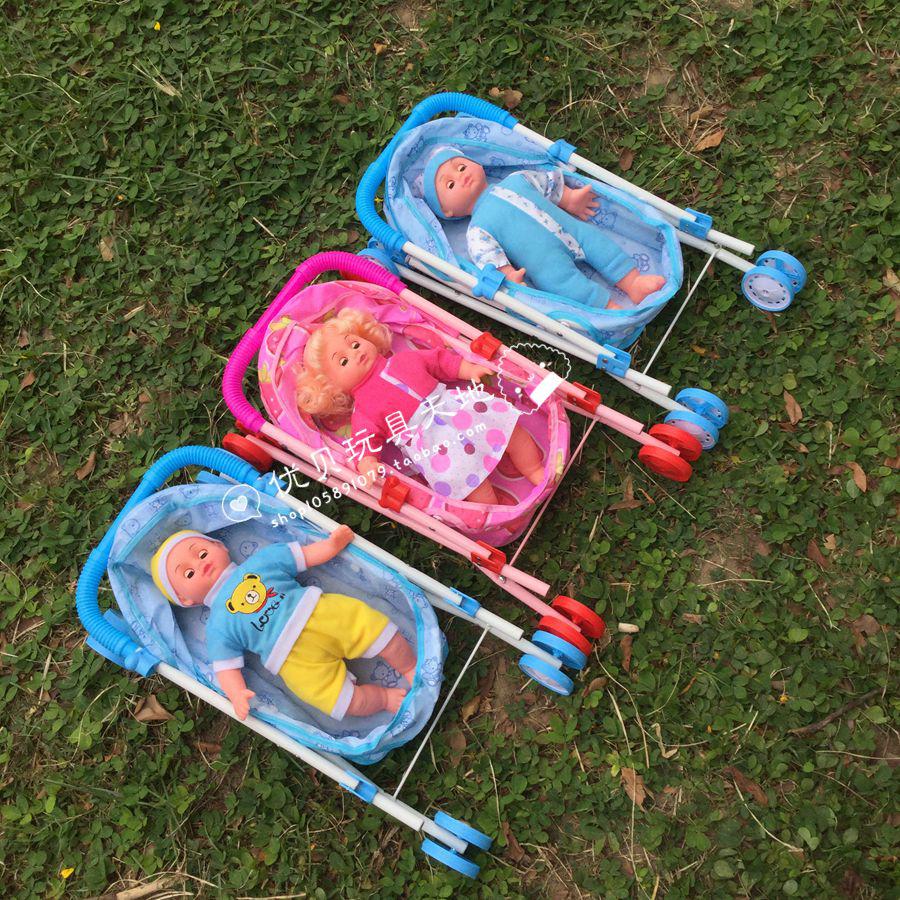 兒童玩具女孩過家家帶娃娃折疊鐵推車男孩女童仿真嬰兒寶寶手推車