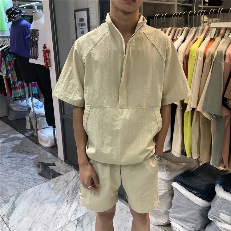 corée dongdaemun mens shopping live collier de stand-up fermeture à glissière raglan lâche manches courtes casual shorts costume 190530 corée dongdaemun mens shopping live collier de stand-up fermeture à glissière raglan lâche manches courtes casual shorts costume 190530