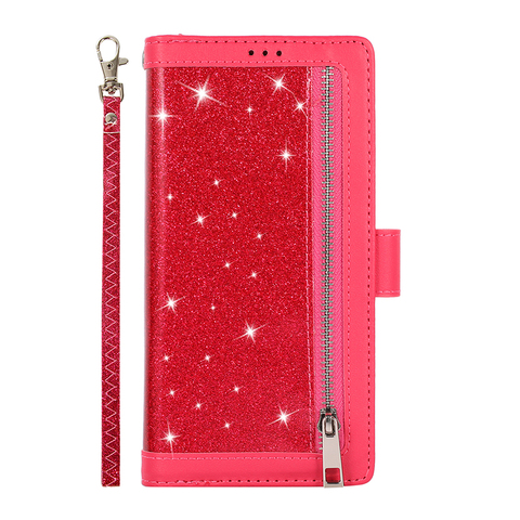 Dark pink — Shiny Glitter Bling Girls Wallets Folio Flip Magnetic Synthetic Leather Card Holder Folding Stand S23, S23 Plus