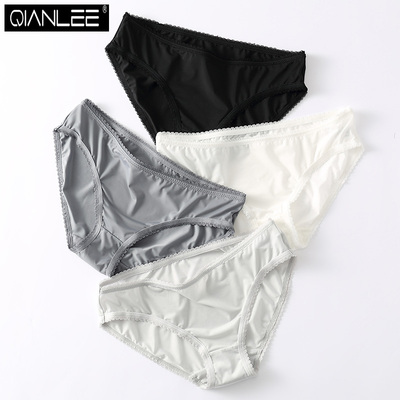 4条装 冰丝女士三角内裤纯棉裆薄款透气少女低腰底裤头无痕蕾丝边-淘宝网