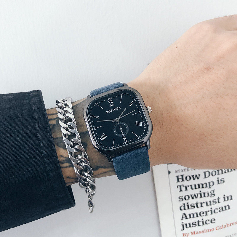 Men's Square Quartz Watch For Students Trendy Analogue Timepiece_voghion.com