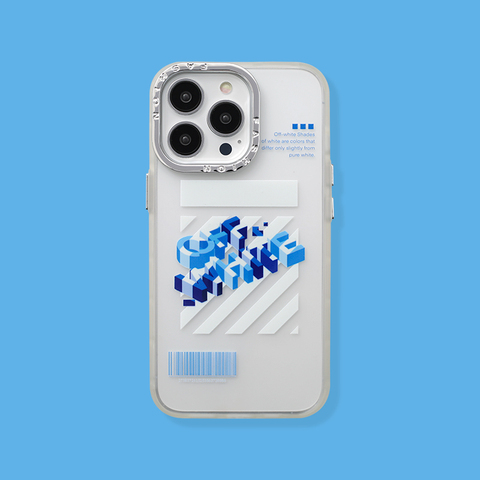 Off-White Blue 3D Text Yellow Arrows iPhone Case