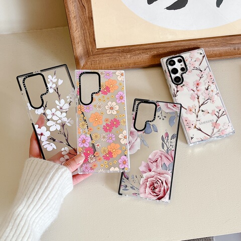 Girls Flower Illustration Silicone TPU S23, S23 Plus, S23 Ultra, S22, S22 Plus, S22 Ultra, S21, S21 Plus, S21 Ultra Samsung