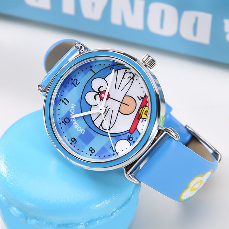 兒童皮帶手表男孩女孩電子防水表卡通哆啦A夢小學生男童石英手表