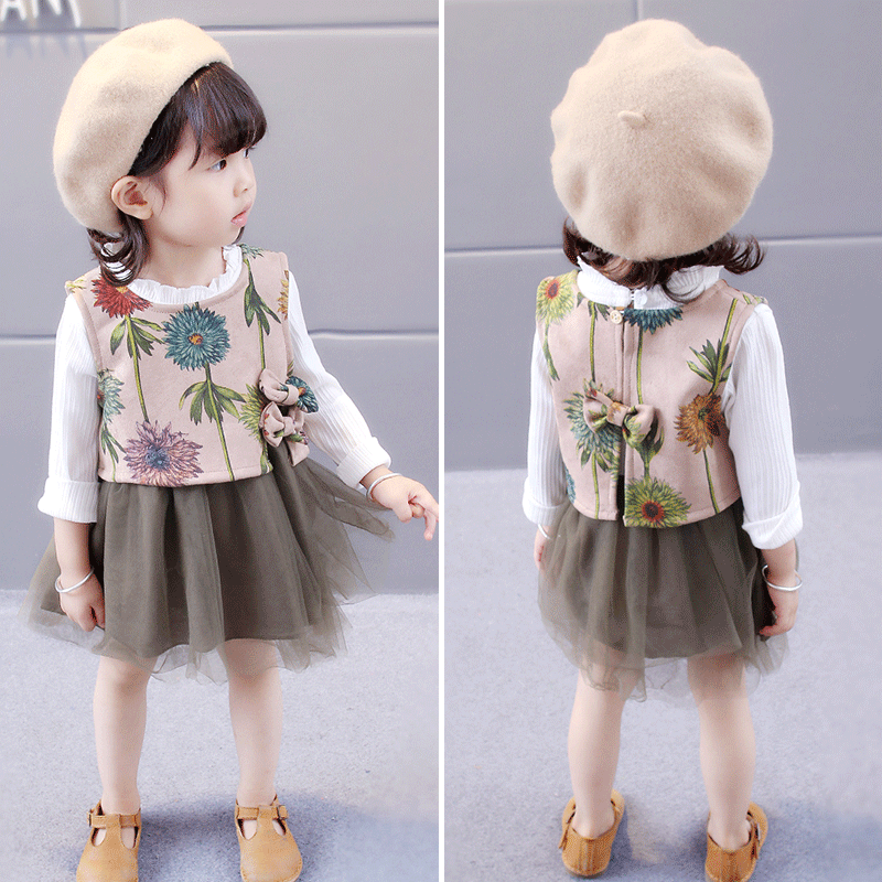 女童春秋新款連衣裙套裝1-2-3歲女寶寶韓版童裝裙子嬰兒公主裙潮