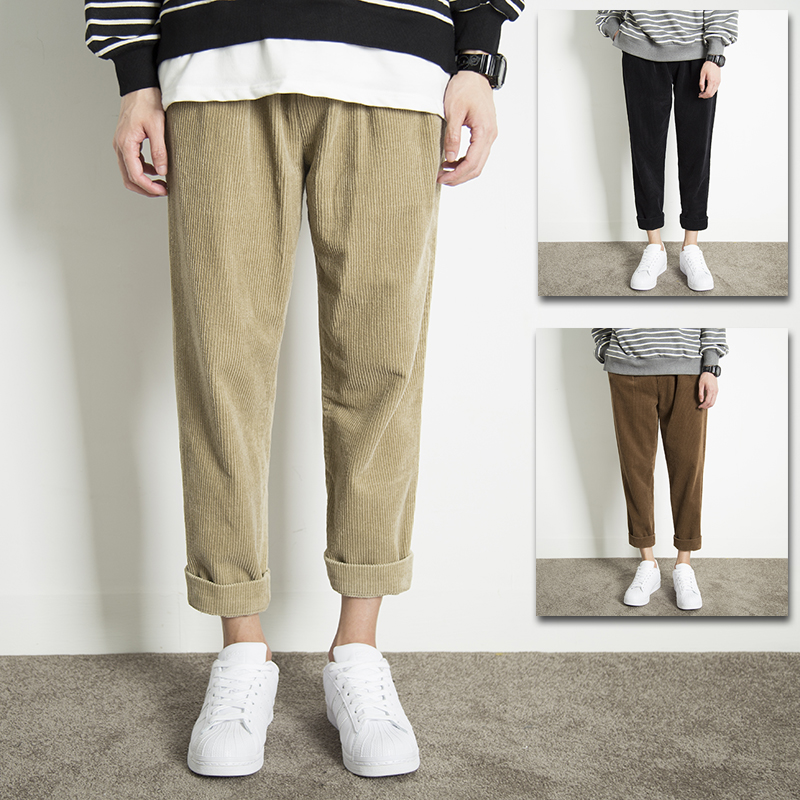 Men's autumn and winter corduroy pants, men's nine-point pants, loose trendy harem pants, Japanese retro casual pants, men's straight