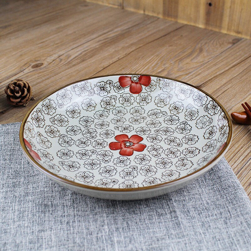 red rich 7-inch ceramic tableware japanese and korean style dish ceramic underglaze flower plate