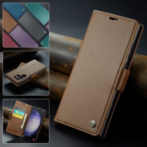 Brown — Sulada Wallets Folio Flip Magnetic Synthetic Leather Card Holder Folding Stand High End Premium A54, A34, A24, A14