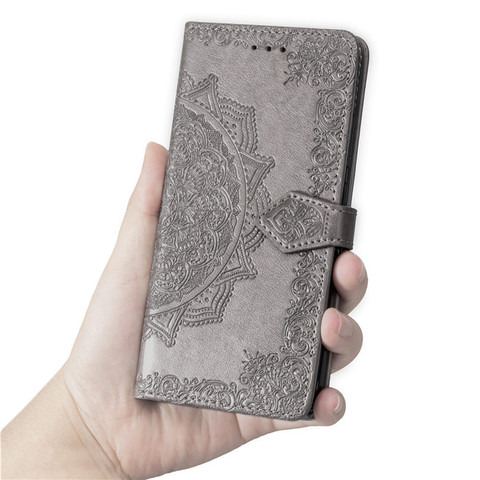 Gray — POCO M4 Pro Wallets Folio Flip Embossed Mandala Flower Magnetic Synthetic Leather Card Holder Folding Stand Phone Case