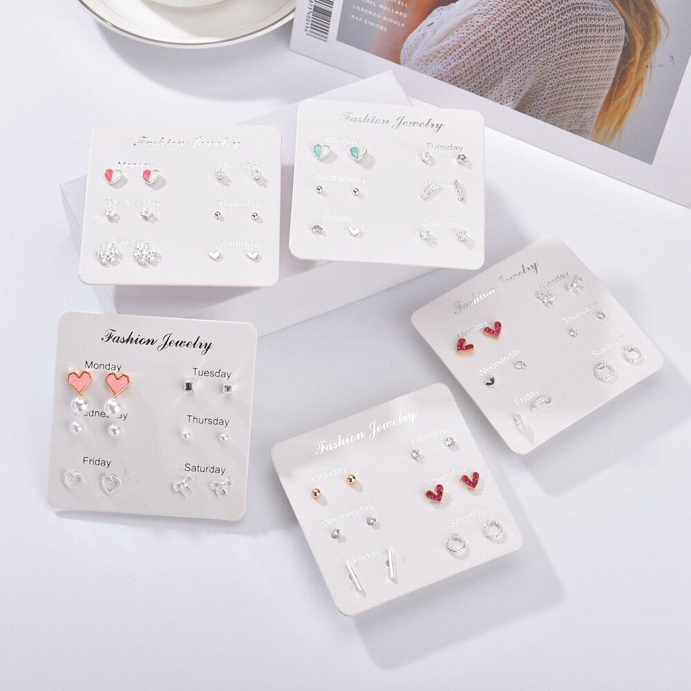 ต่างหู 时尚耳钉简约套装爱心圆圈耳环韩国气质个性网红新潮秋冬款2019  