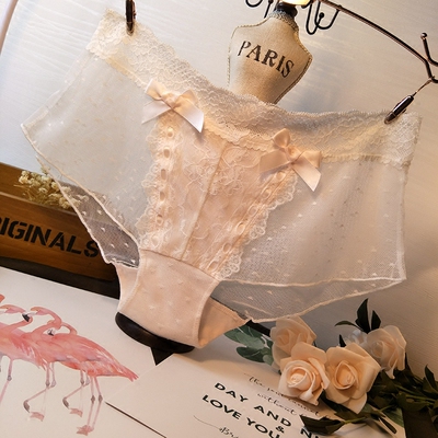 舒适网纱蕾丝性感透视诱惑女士平角内裤 双蝴蝶结纯棉裆内裤女-淘宝网