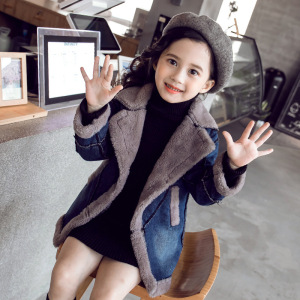 女童秋冬外套2018新款韩版儿童甜美洋气牛仔加绒加厚潮上衣中长款