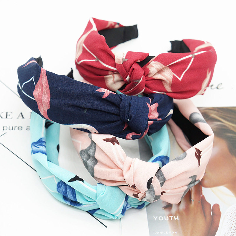 ที่คาดผม 新款发饰头饰宽边头箍发卡 时尚小碎花发箍韩版打结雪纺简约百搭  