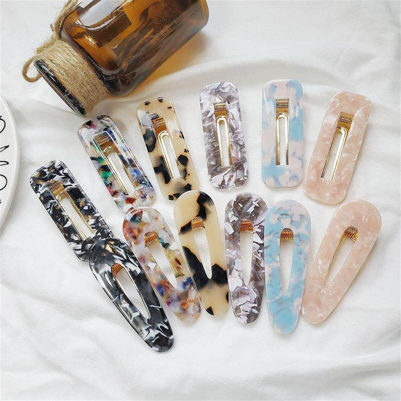 กิ๊บติดผม 新款韩版醋酸板材发夹少女心板材日韩边夹复古大理石纹路夹子  