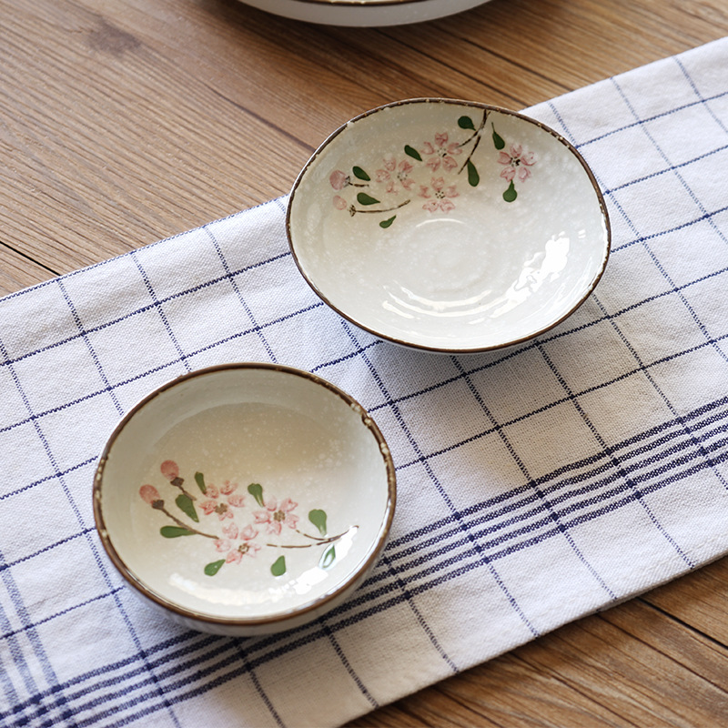 impression cherry blossom series pickle dish lotus mouth shallow dish japanese high temperature underglaze ceramic tableware