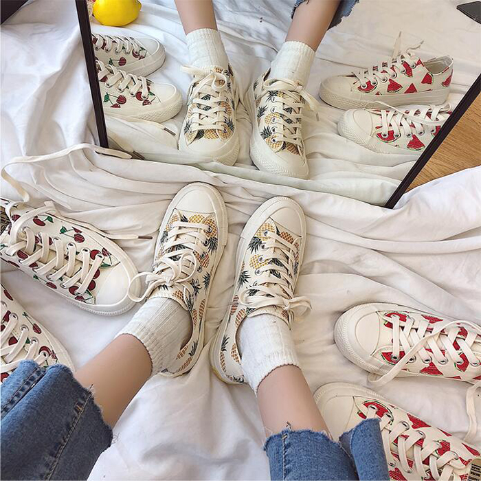 girly cœur de fruits ananas imprimer des cerises chaussures de toile de la femelle étudiants japonais mignon ins harajuku conseil chaussures de marée girly cœur de fruits ananas imprimer des cerises chaussures de toile de la femelle étudiants japonais mignon ins harajuku conseil chaussures de marée