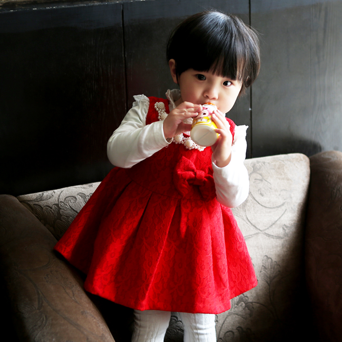 紅色寶寶背心裙幼兒童裝女童秋裝0-1-2-3歲嬰兒連衣裙小女孩裙子