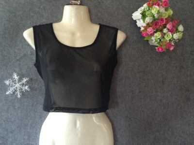 夏装新品百搭半截短袖网纱打底t恤蕾丝内搭衫低领透视短款女背心-淘宝网