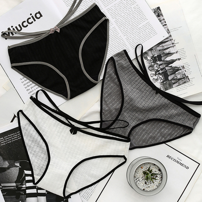 三送一女士纯棉内裤女性感诱惑中低腰学生三角裤全棉棉质面料底裤-淘宝网