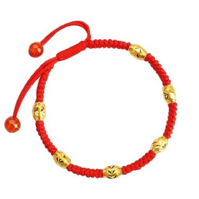 authentic 24k gold bracelet 999 full gold transfer pearl red rope passepartout men's and women's hand rope life year