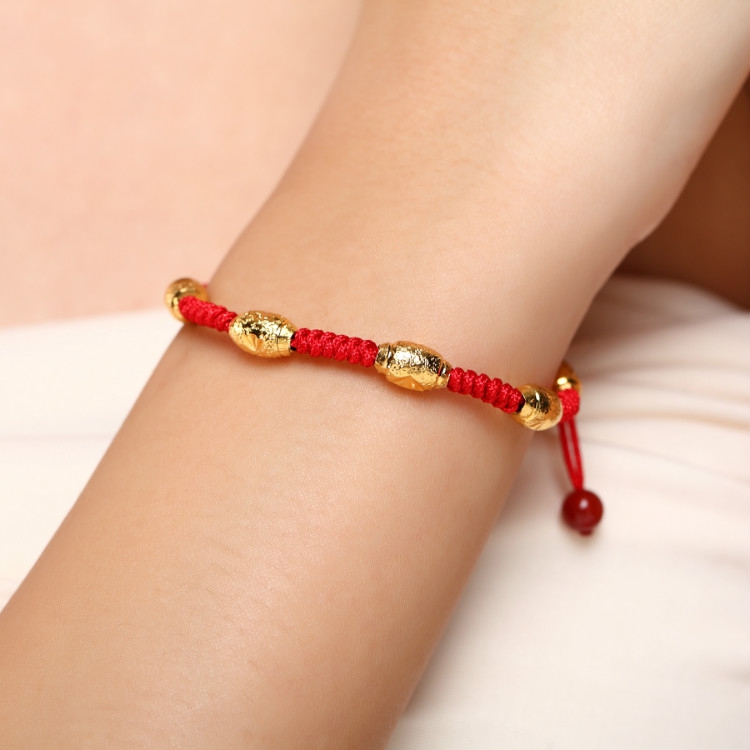 authentic 24k gold bracelet 999 full gold transfer pearl red rope passepartout men's and women's hand rope life year