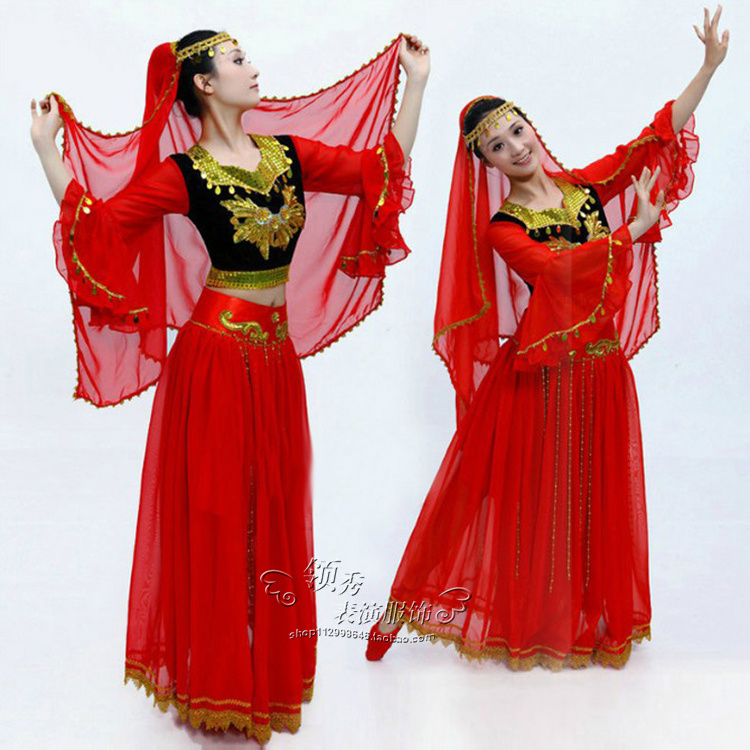 新疆維吾爾族舞蹈表演服裝 女少數民族廣場舞臺裙 印度肚皮舞服飾