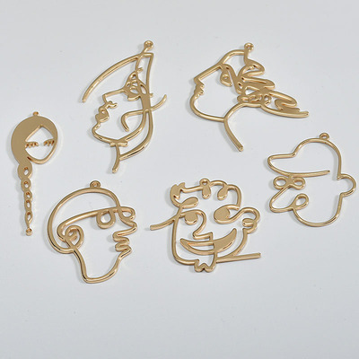 保色精致挂镀铜材质抽象图案 人脸线条抽象耳环 耳饰diy材料配件