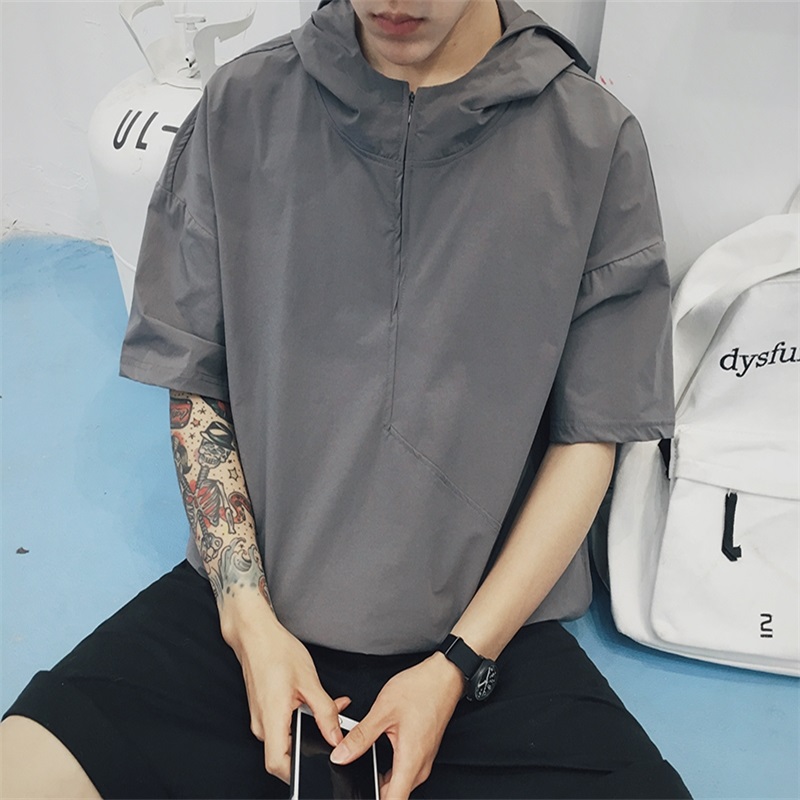 2019 robe d'été nouveau style hommes à capuchon à manches courtes t-shirt version coréenne de la tendance du joker dans le chandail de couleur pure lâche amoureux tenue 2019 robe d'été nouveau style hommes à capuchon à manches courtes t-shirt version coréenne de la tendance du joker dans le chandail de couleur pure lâche amoureux tenue
