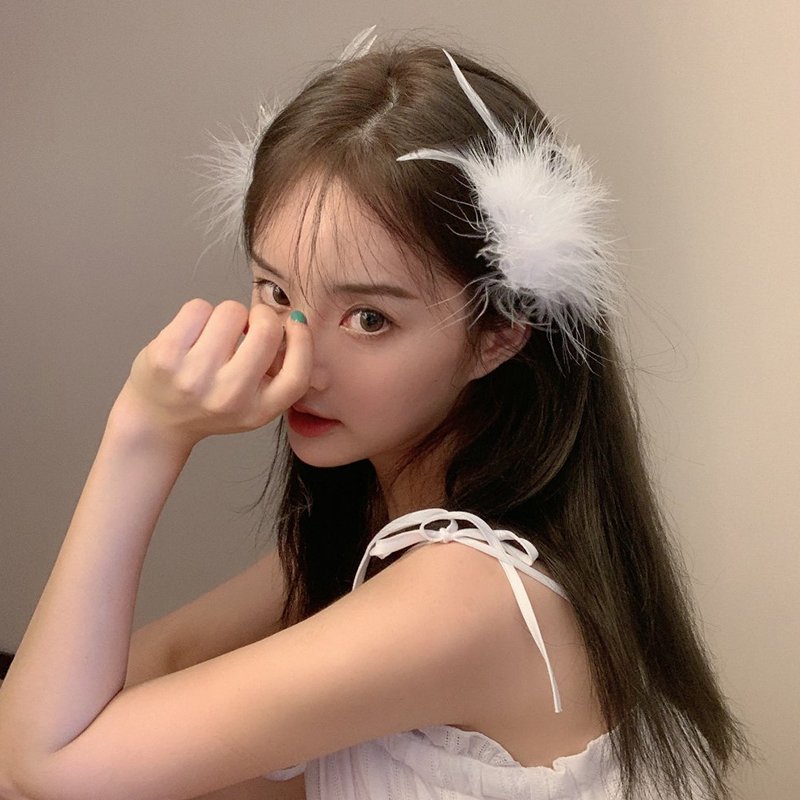 Super Fairy Feather Hairpin Korean White Headdress Net Red With Side Clips Hairpin Sen Fairy Hanfu Accessories