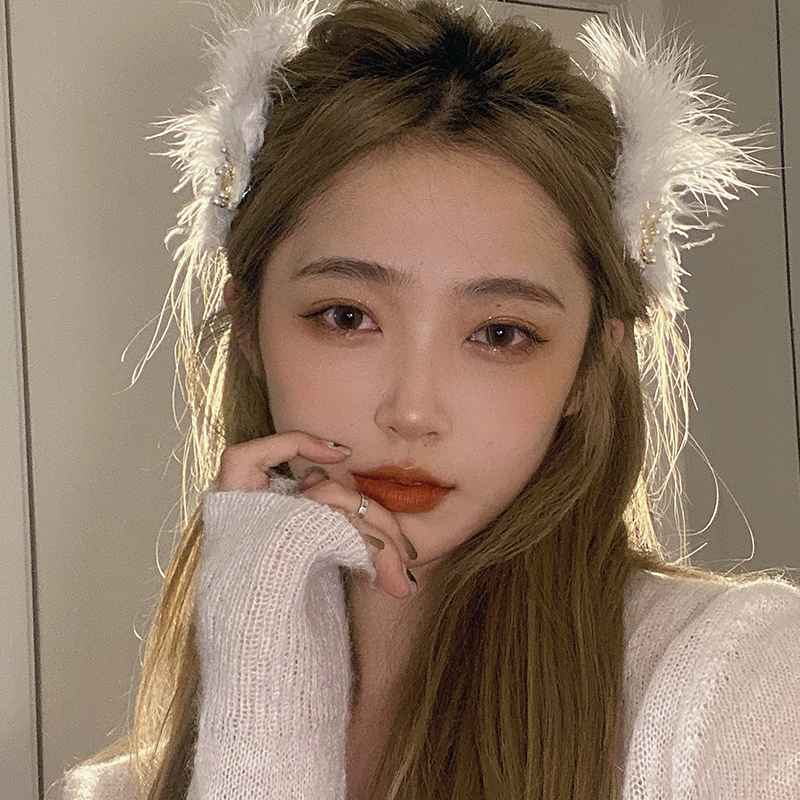 Super Fairy Feather Hairpin Korean White Headdress Net Red With Side Clips Hairpin Sen Fairy Hanfu Accessories