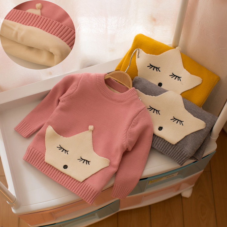 秋鼕裝女寶寶加絨加厚毛衣1-3歲4女童針織打底衫套頭嬰兒童線衣潮