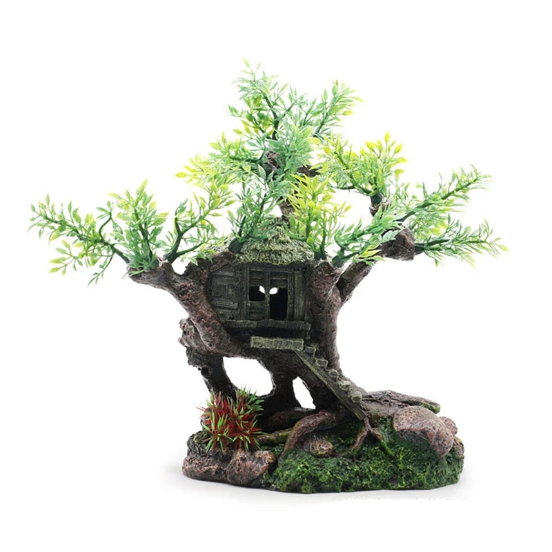 Fish Tank Rockery Landscape Tree House Aquarium Decoration Rockery Stone Package Fake Water Grass Tree House Creative Wooden House Decoration