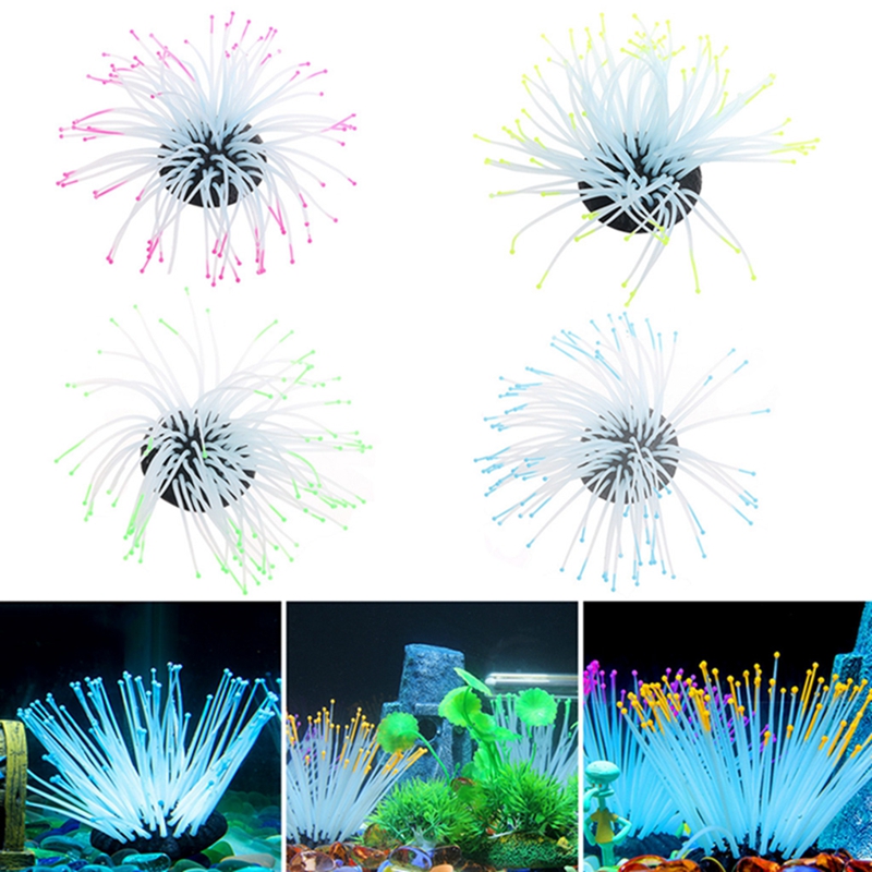 Free Shipping Simulation Luminous Anemone Fish Tank Landscaping Decorations Aquarium Set Supplies Marine Jellyfish Fake Anemone