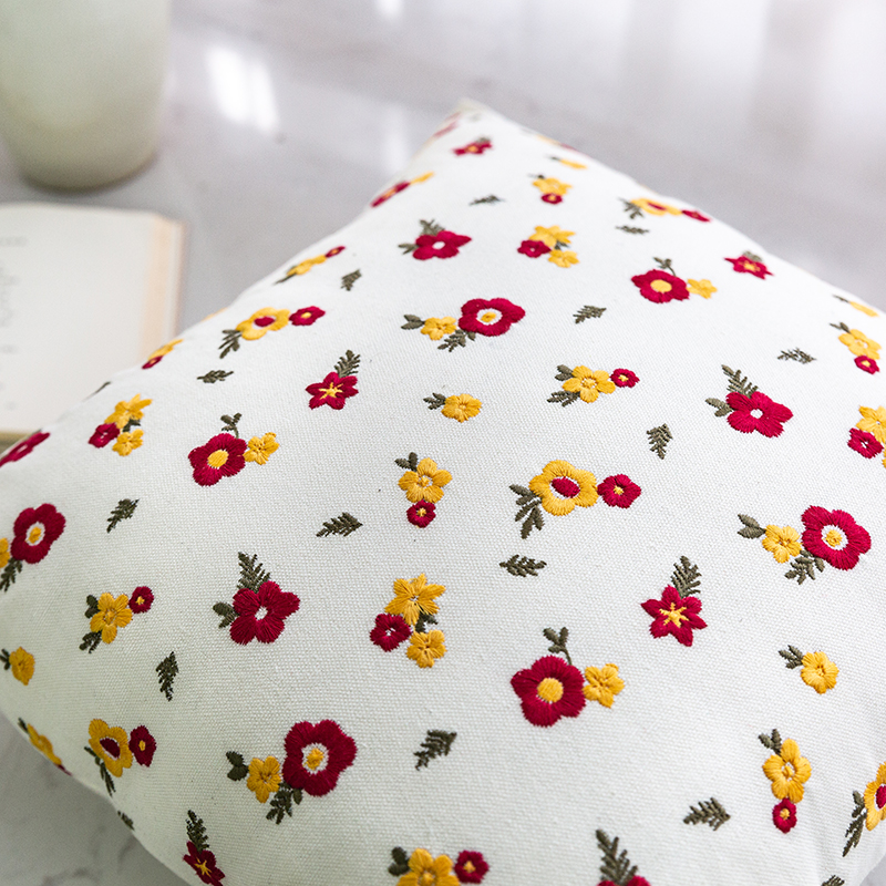 Pillow Ins Style Pillow Cover without Core Sofa Korean Flowers Waist Pillow Bedside Living Room Cushions Cute Retro