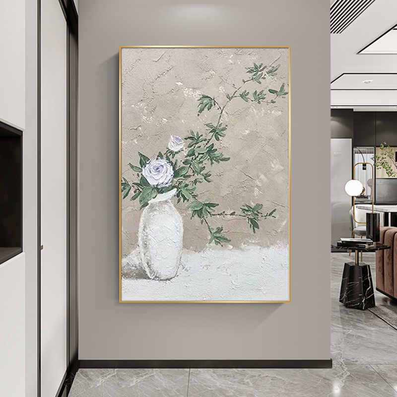 Handmade Painting Silent Style Flower Decorative Painting Large Framed in Living Room Floor Painting Three-Dimensional Advanced Sense Restaurant Hallway Hanging Painting