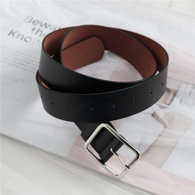 couple Japanese retro square buckle belt girl chic simple black belt Korean version of men's trousers pu belt tide