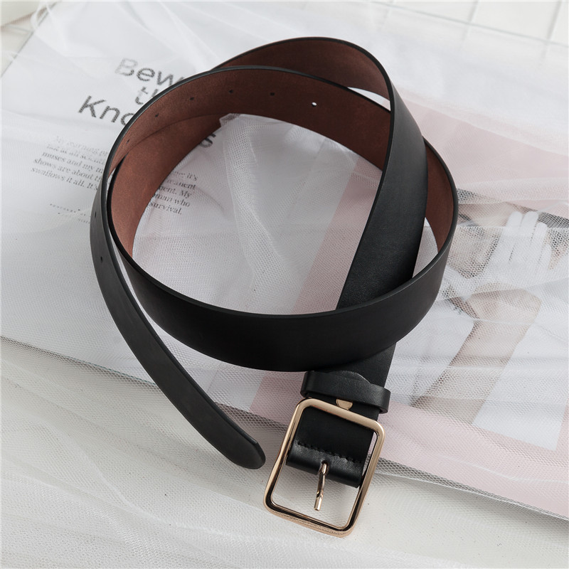 couple Japanese retro square buckle belt girl chic simple black belt Korean version of men's trousers pu belt tide