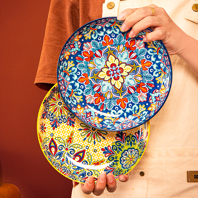 bohemian 7-inch ceramic plate household dinner plate fruit plate deep plates disc tableware stall