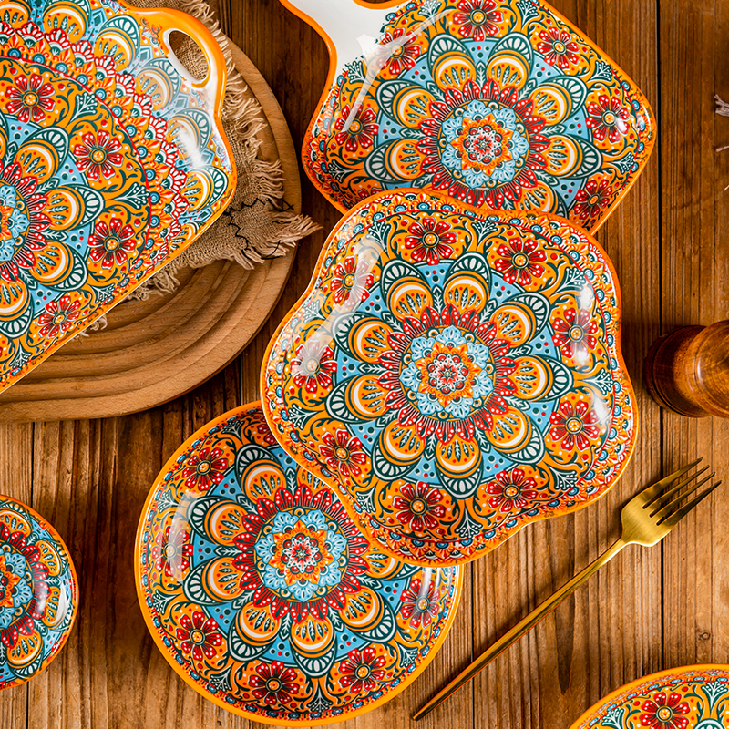 bohemian ceramic bowl dish tableware ethnic style dish gao yan rice bowl binaural soup bowl fish dish
