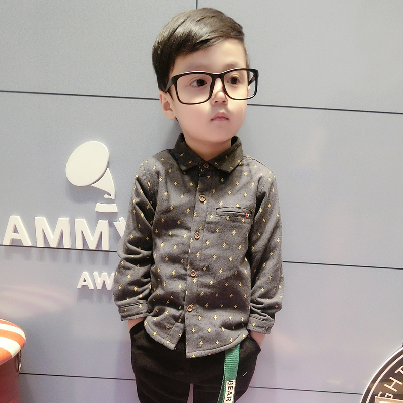 2017鼕裝新款男童韓版長袖襯衣寶寶加絨襯衫兒童保暖上衣1235歲潮