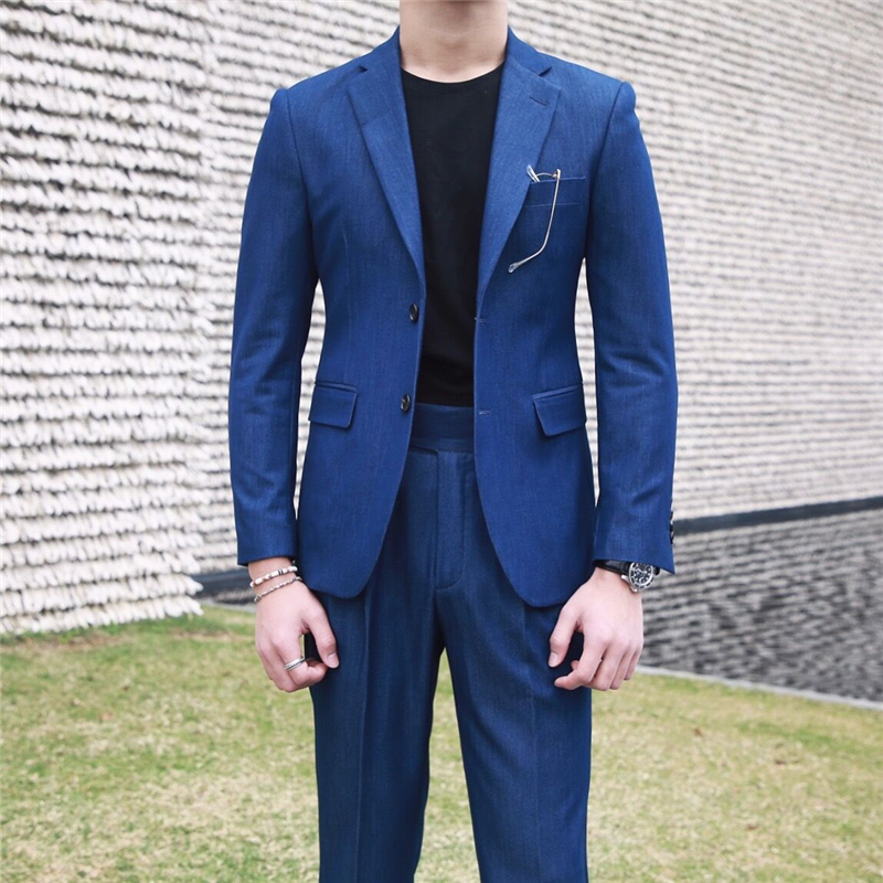 cerf trois m. le printemps et l'été de nouveaux hommes occasionnels bleu foncé costume version coréenne de japonais vintage high blazer style cerf trois m. le printemps et l'été de nouveaux hommes occasionnels bleu foncé costume version coréenne de japonais vintage high blazer style