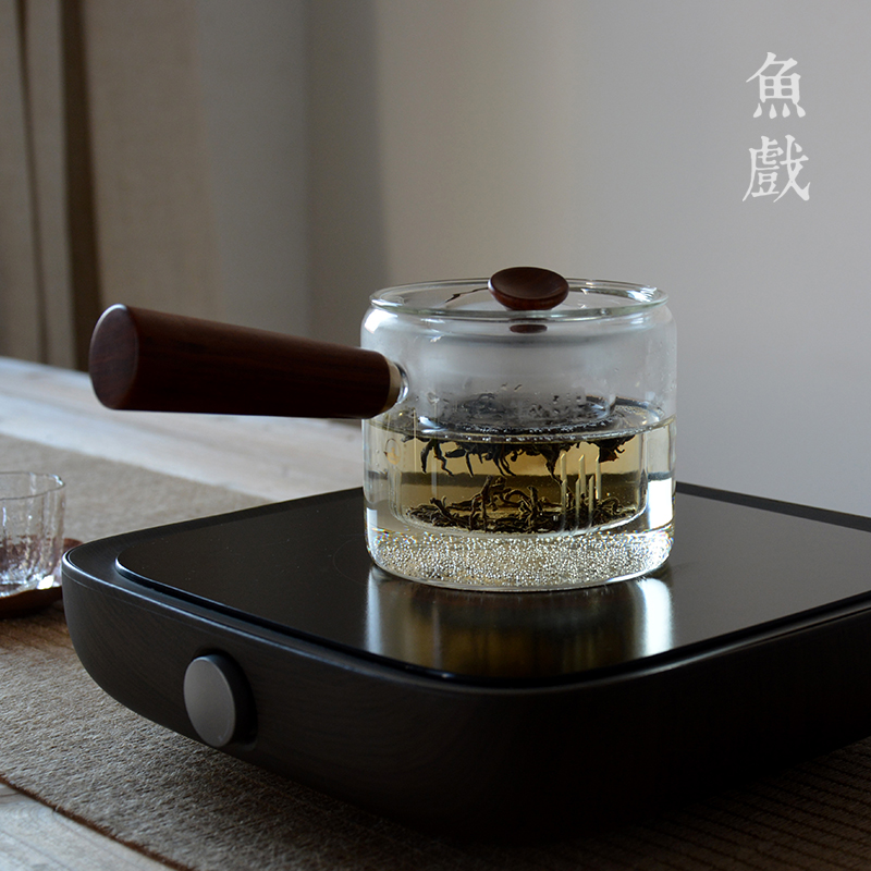 鱼戏耐热玻璃茶具茶壶侧把黑茶电陶炉煮茶器家用耐高温过滤泡茶壶