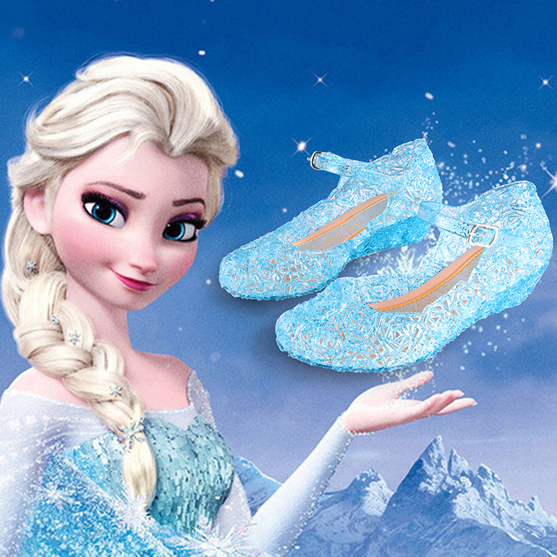 2017夏季女童涼鞋frozen冰雪奇緣藍色水晶洞洞鞋子兒童公主鞋