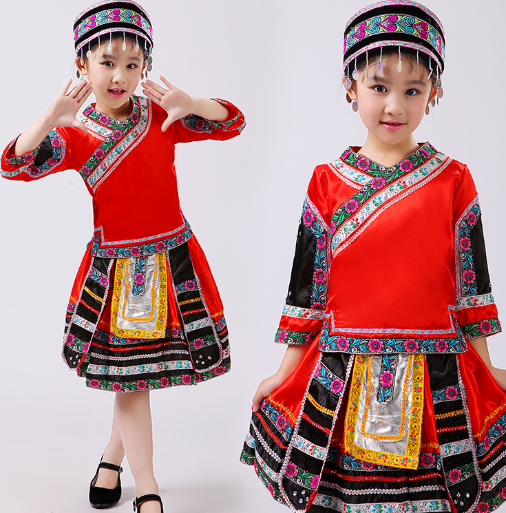 兒童少數民族演出服群舞獨舞幼兒女童彝族苗族壯族土家族舞蹈服裝